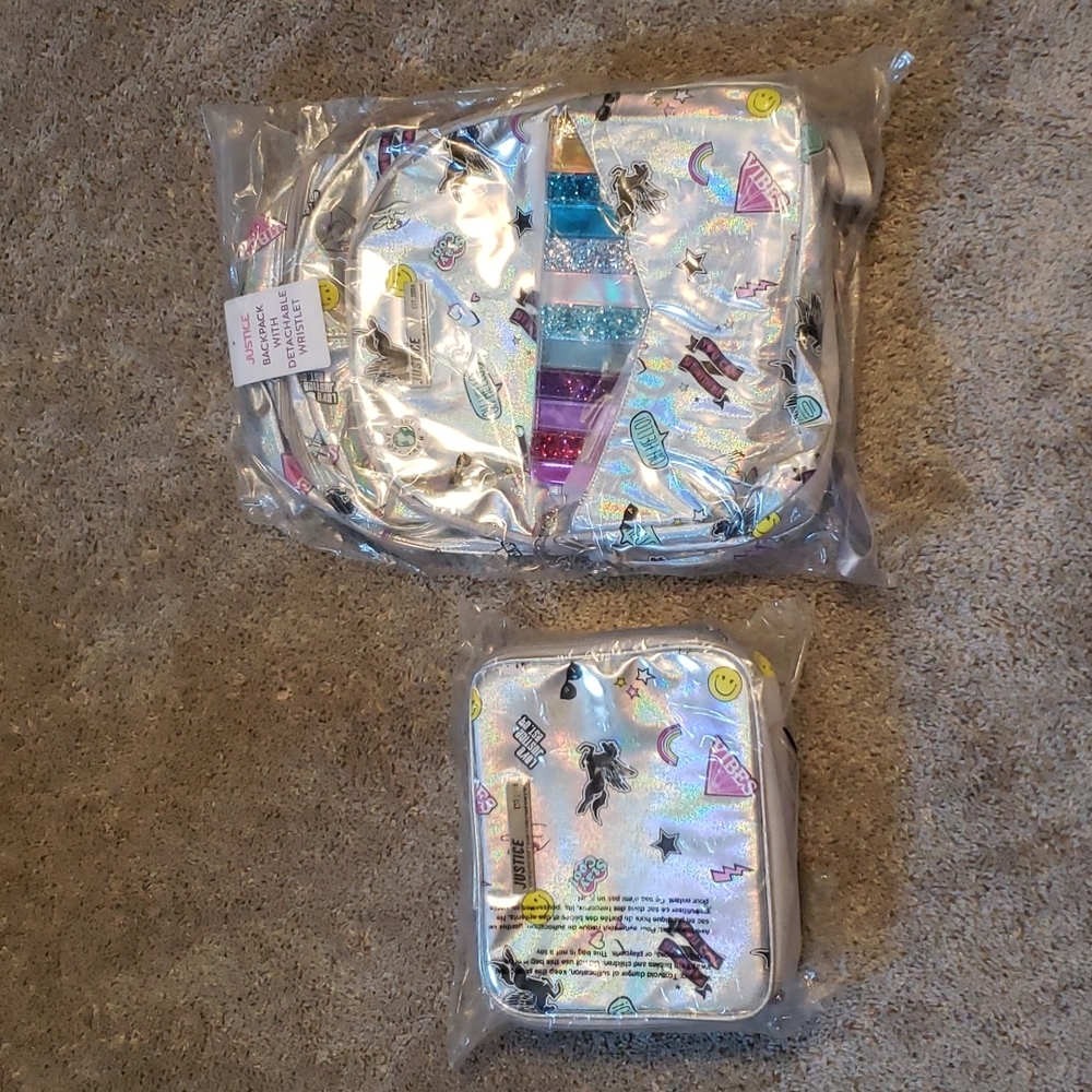 Justice backpack and lunchbag shimmering set